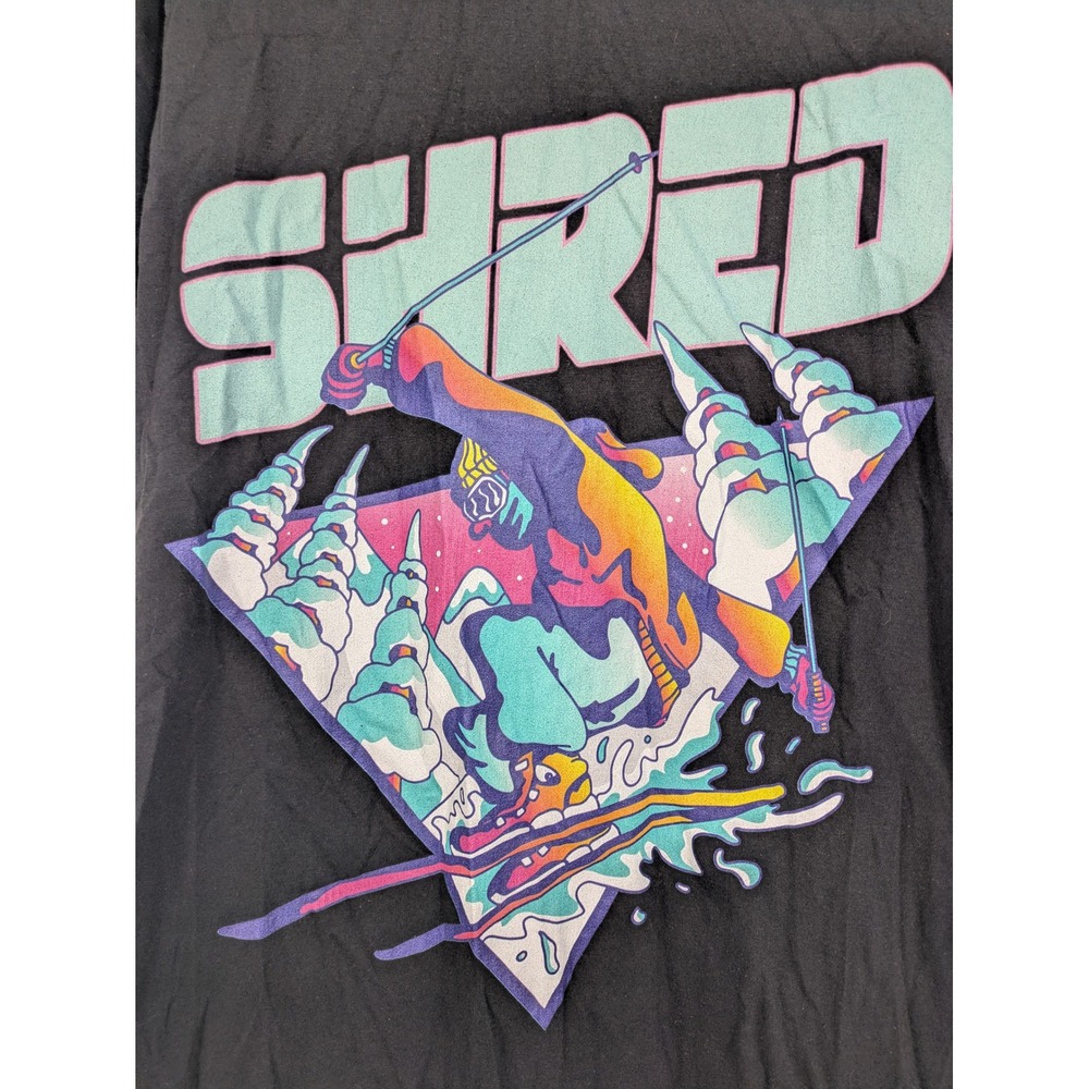 Gildan‎ Softstyle Shred Graphic T-Shirt Mens Large Black Skiing Retro Skier Tee - Picture 7 of 9